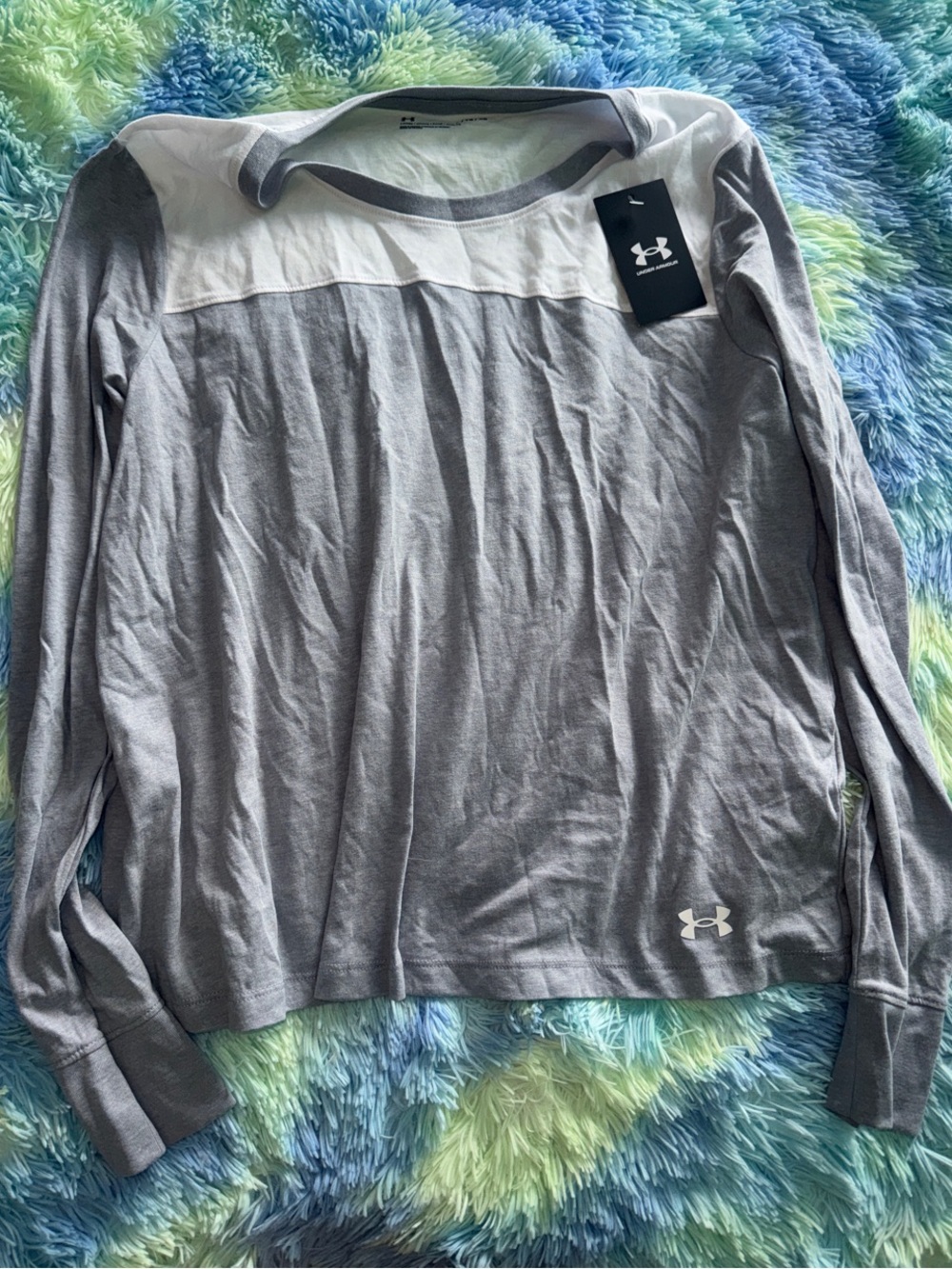 Under Armour Gray & White Long Sleeve Top